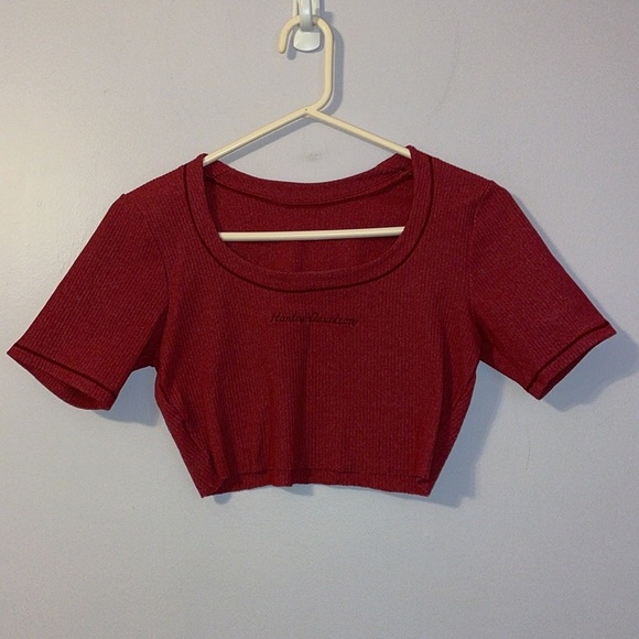 Harley Davidson Embroidered Ribbed Crop Top Maroon size M - Picture 1 of 14